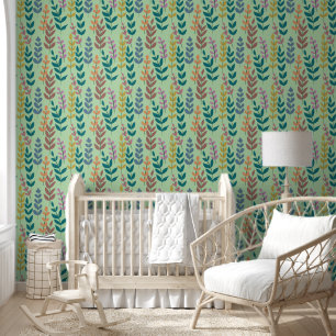 Papier Peint Jaune Vert Bleu Orange Rose Botanique Feuilles