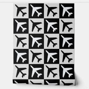 Papier Peint Jets d'aviation blanc noir géométrique