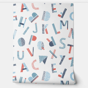 Papier Peint joli alphabet à la main en bleu rouge blanc