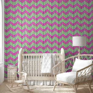Papier Peint Joli Chevron vert et rose moderne mignon