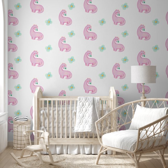 Papier Peint Joli Dinosaure Rose (Enfants)