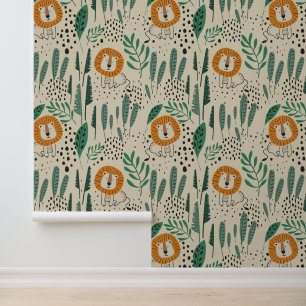 Papier Peint Joli Doodle Lion Jungle Rainforest Motif