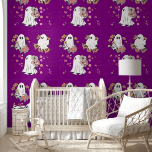 Papier Peint Joli fantôme fleur enfants motif violet arrière - 