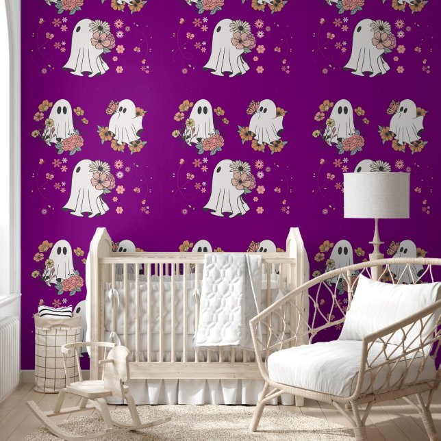 Papier Peint Joli fantôme fleur enfants motif violet arrière -  (Enfants)