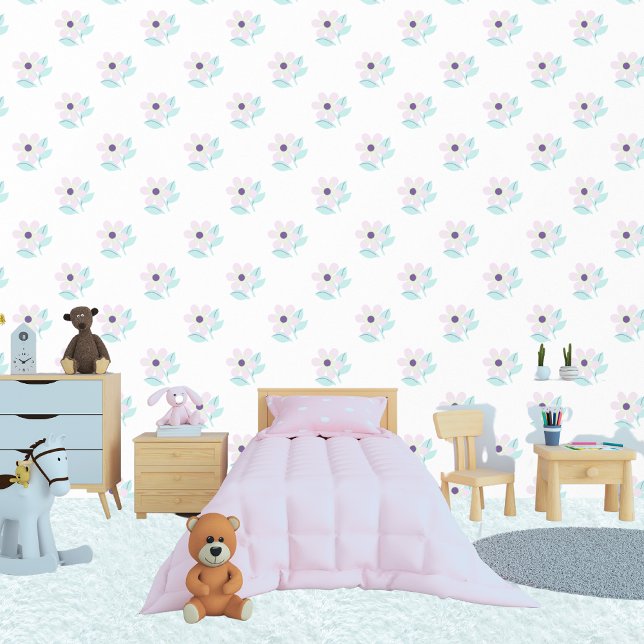 Papier Peint Joli Modèle Floral Avec Fleurs Roses Filles Enfant (Girls Bedroom)
