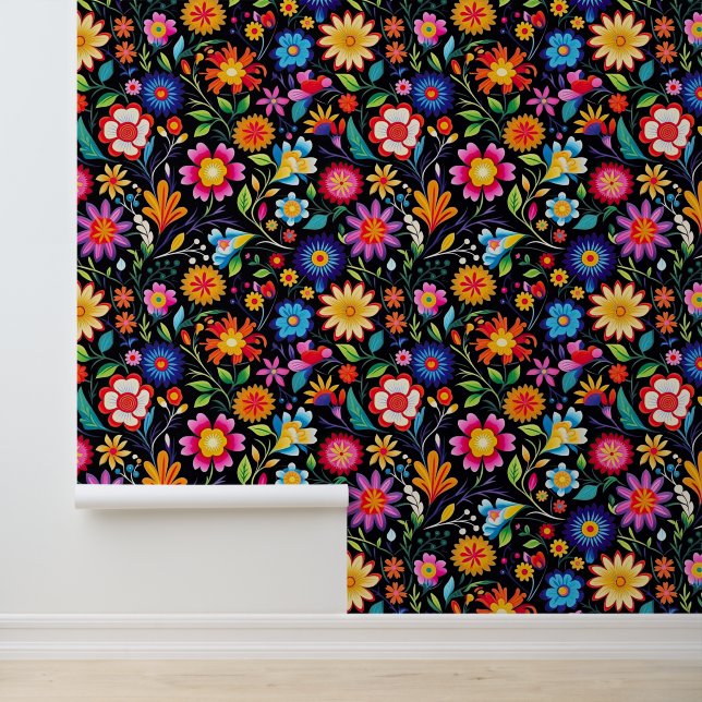 Papier Peint Joli motif carrelé de fleurs mexicaines (Application)