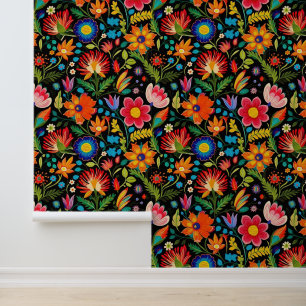 Papier Peint Joli motif carrelé de fleurs mexicaines