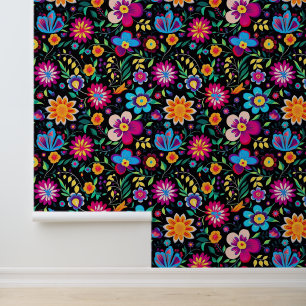 Papier Peint Joli motif carrelé de fleurs mexicaines