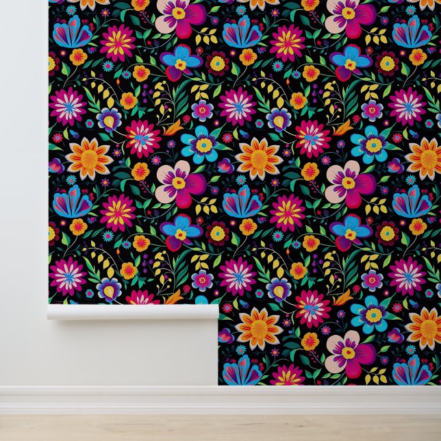 Papier Peint Joli motif carrelé de fleurs mexicaines (Application)