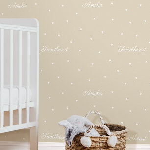Papier Peint Joli Nom personnalisé Mots Coeur Beige Enfants Nur