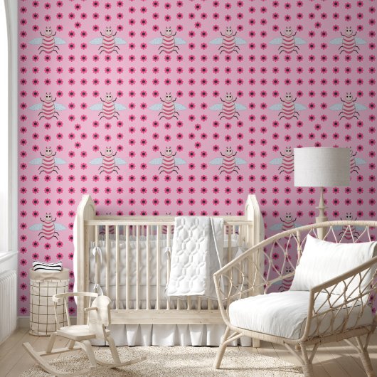 Papier Peint Jolie Bébé Rose fille Bee Patterned (Enfants)