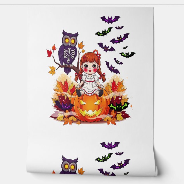 Papier Peint Jolie poupée Halloween hibou (Déroulement)