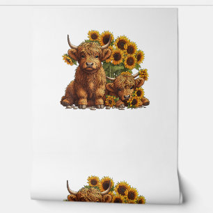 Papier Peint Jolie vache écossaise Highland Sunflower Mothers D