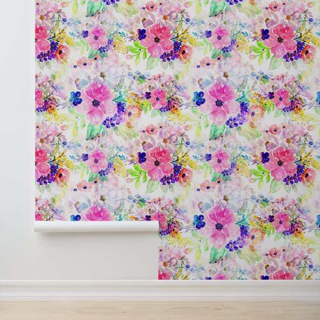 Papier Peint Jolies Fleurs Boho Floral Aquarelle Design (Application)