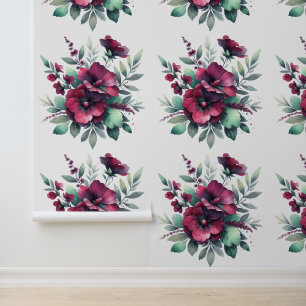 Papier Peint Jolies fleurs de Bourgogne et feuillage vert Sage