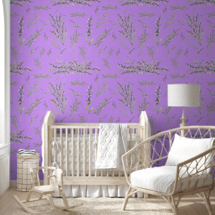 Papier Peint Jolies fleurs de lavande sur fond violet  