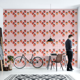 Papier Peint Jolies fraises sur rose poudré
