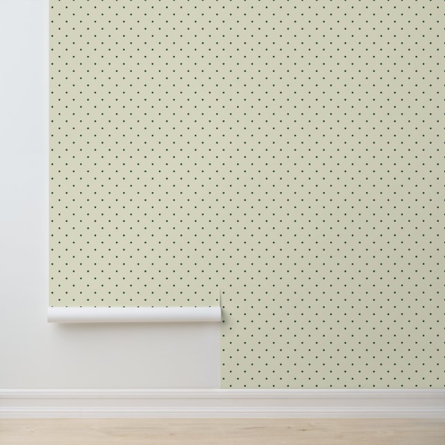 Papier Peint Jolis points noirs verts foncés sur fond crème cla (Application)