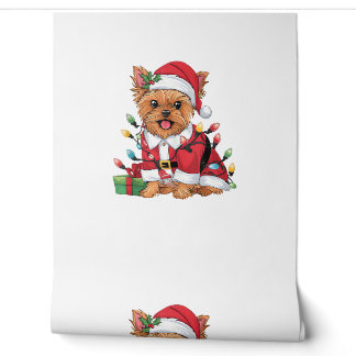 Papier Peint Jour de Noël Éclairage Père Noël Yorkie Chien Noël