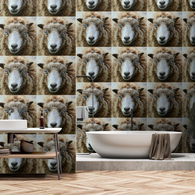 Papier Peint Joyeux mouton drôle (Salle de bain)