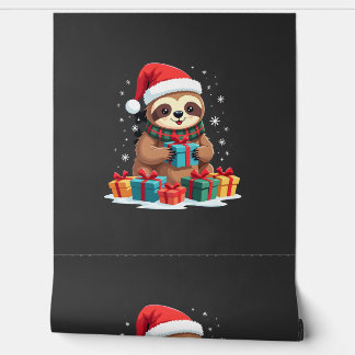 Papier Peint Joyeux Slothmas mignon sloth de Noël chapeau de Pè
