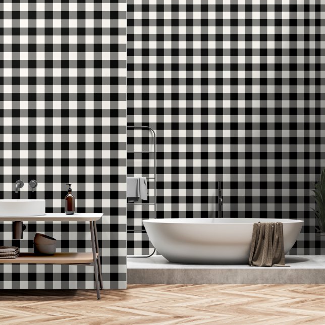 Papier Peint Jumbo Buffalo Check Plaid noir et blanc off (Salle de bain)