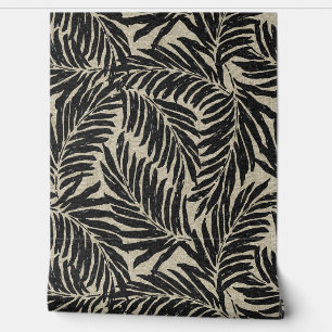 Papier Peint Kahanu Palms Hawaiian Faux Linen Texture - Noir