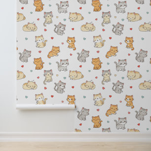 Papier Peint Kawaii Chibi Chats et Coeurs Fond d'écran