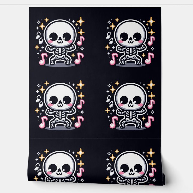 Papier Peint Kawaii Dancing Skeleton Halloween Cute Éffrayante  (Déroulement)