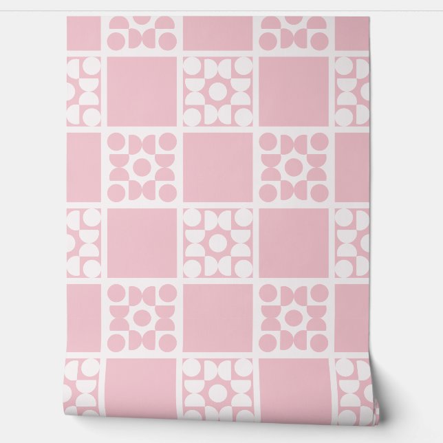 Papier Peint (L) 2502223A Retro Geometric Tiles Pink (Déroulement)