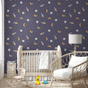 Papier Peint La Lune spatiale Rocket Planet Stars