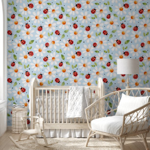 Papier Peint Ladybug Daisy Girl's Nursery Bedroom Blue
