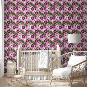 Papier Peint Lapin de printemps Kawaii : Floral maximaliste vio