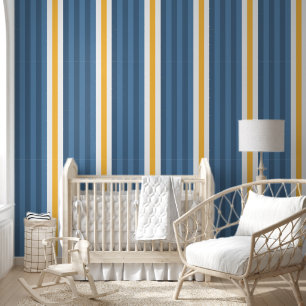 Papier Peint Large Saffron Mango, Dusty Blue et White Stripes