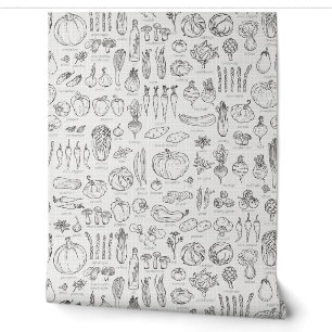 Papier Peint Légumes Rétro Vintage, Épices avec Noms Cuisine