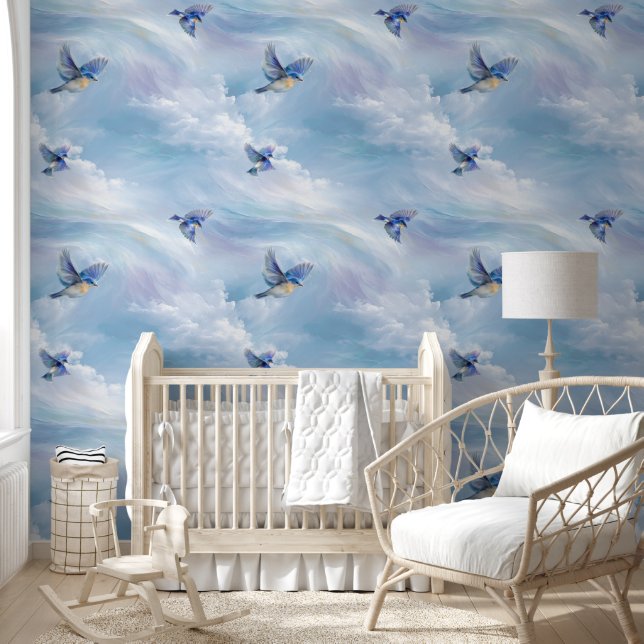 Papier Peint Les oiseaux bleus en vol (Enfants)