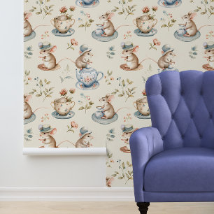 Papier Peint Les souris ayant un thé de nursery