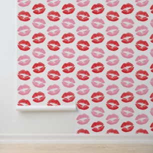 Papier Peint Lèvres rouges et roses, Motif des lèvres, bâton à 