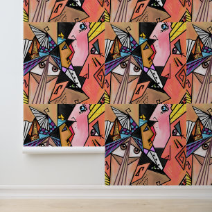 Papier Peint L'humeur Abstraite fait face à l'art Cubisme peint