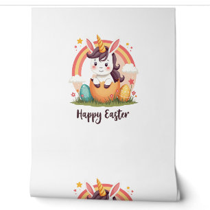 Papier Peint Licorne de Pâques Vintage Happy Rainbow Œuf Enfant