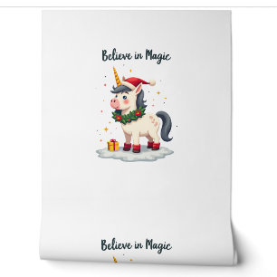 Papier Peint licorne festive Believe in Magic portant un Noël