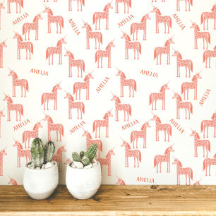 Papier Peint Licorne personnalisée rose