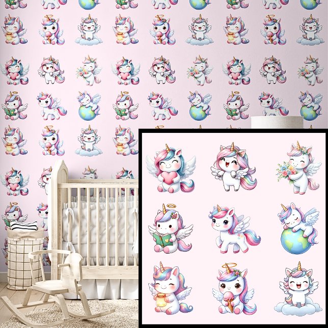 Papier Peint Licornes Mignonnes sur Rose (Créateur téléchargé)