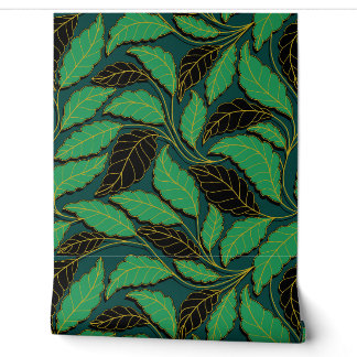 Papier Peint Lignes courbes Branches Feuilles Noir G622