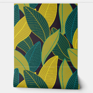 Papier Peint Lignes courbes Branches Feuilles Noir G624