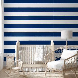 Papier Peint Lignes de bandes horizontales marines bleues blanc