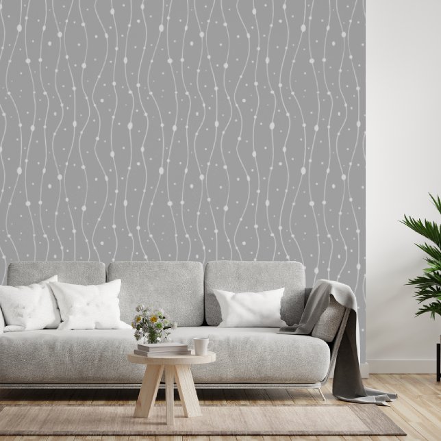 Papier Peint Lignes et points ondulés gris et blanc modernes  (Créateur téléchargé)