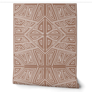 Papier Peint Lignes Gras - Carreau Symétrique - Mocha et Beige