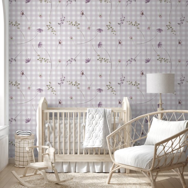 Papier Peint Lilac en vichy floral (Enfants)