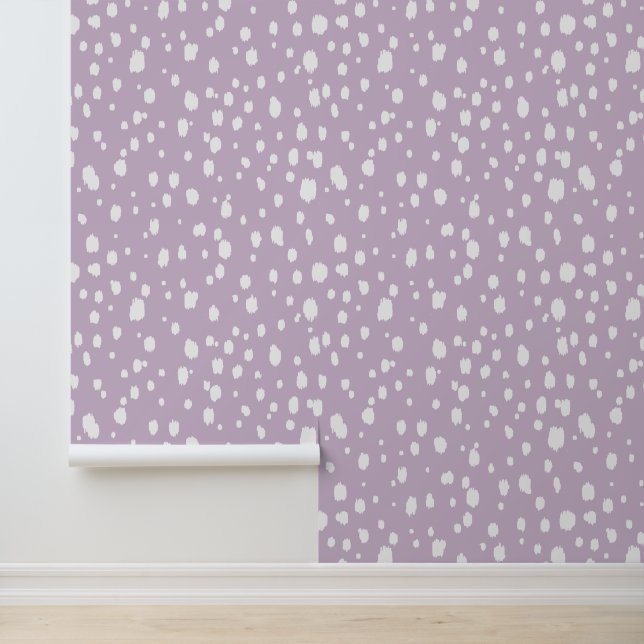Papier Peint Lilas Violet et Blanc Points Abstraits (Application)